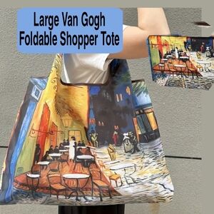NWT Large VAN GOGH "Midnight Cafe" Shopper, Folding Reusable bag w inner pouch
